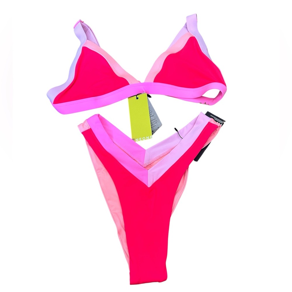 New OneOne Red Colorblock Bikini Size M